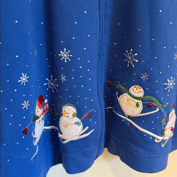 Vintage MC Sportswear Blue Snowman Zip-Up Sweater Bedazzled Jeweled Ugly XMAS - Picture 4 of 6